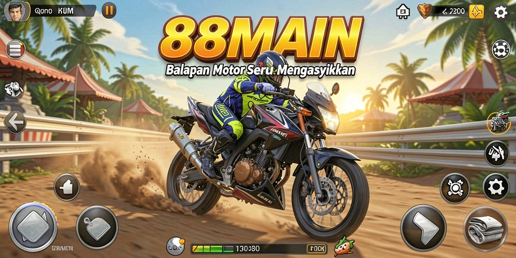 Screenshot gameplay 88MAIN dengan balapan motor yang menegangkan.
