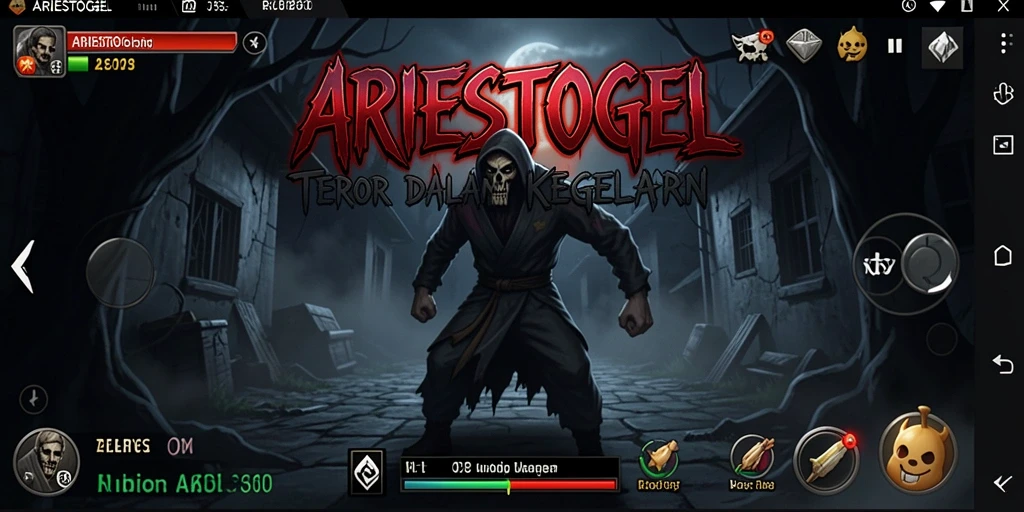 Tampilan gameplay menegangkan dari ARIESTOGEL saat menjelajahi kegelapan.