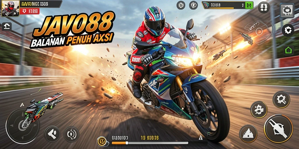 Tampilan gameplay JAVO88 yang seru dan menegangkan di trek balap.