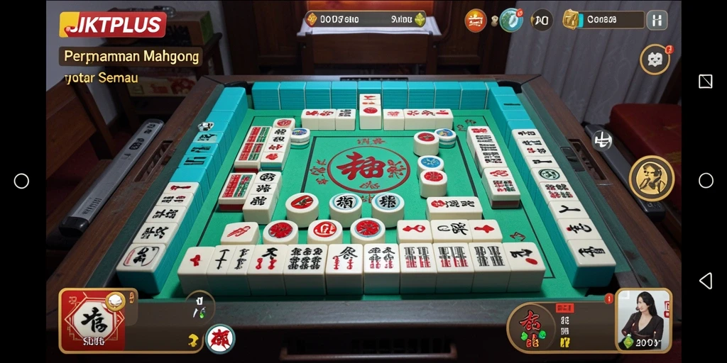 Tampilan gameplay seru JKTPLUS dengan ubin Mahjong berwarna-warni.