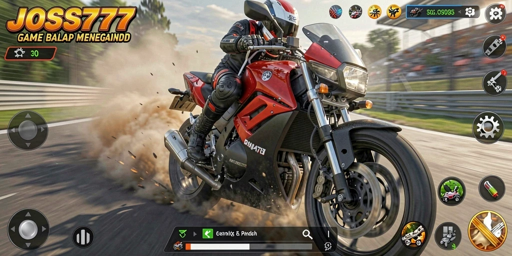 Tampilan gameplay <strong>JOSS777</strong> saat balapan motor yang mendebarkan.