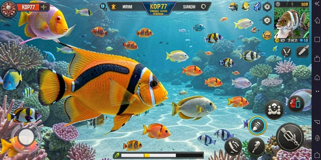 Tampilan gameplay seru dalam KOPI77 saat menembak ikan.