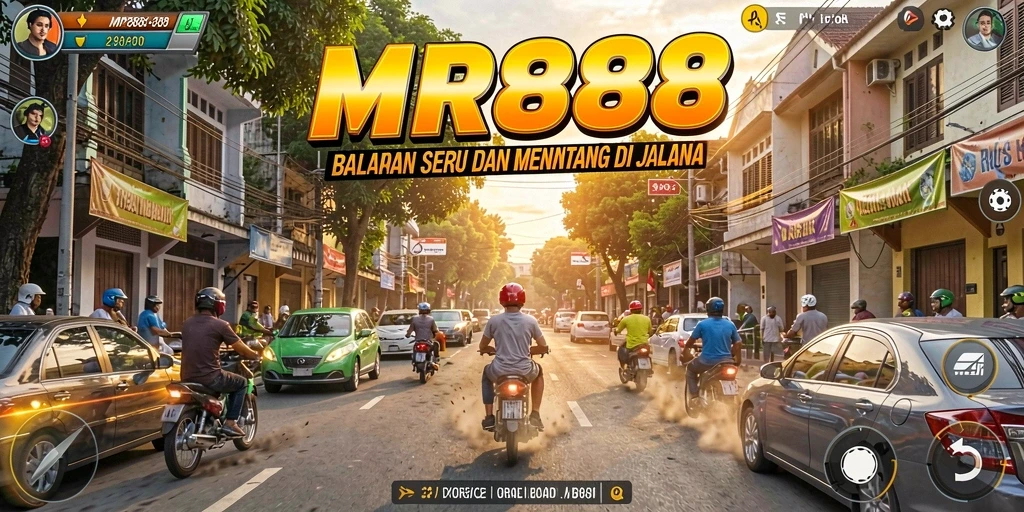 Tampilan gameplay balapan seru di MR888 dengan kendaraan yang dilengkapi stiker unik.