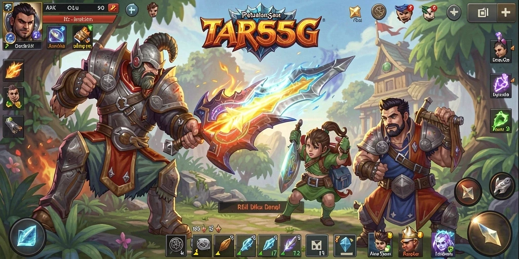 Screenshot TAR555 menampilkan pertempuran seru dan karakter kuat.