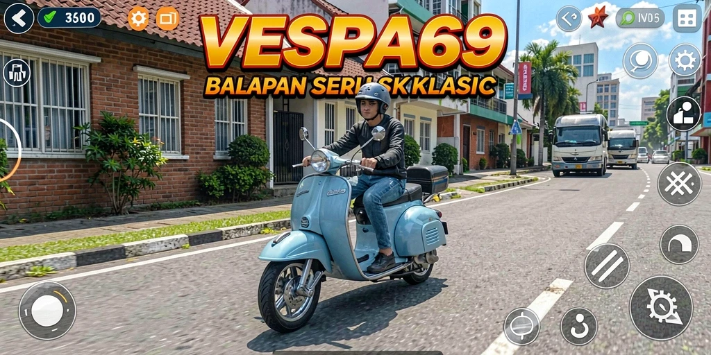 Gameplay VESPA69 dengan skuter balap yang menarik.